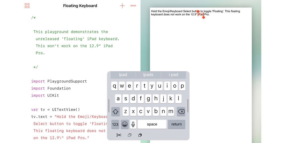 New Floating Keyboard Available Within Swift Playground In IOS 10.3